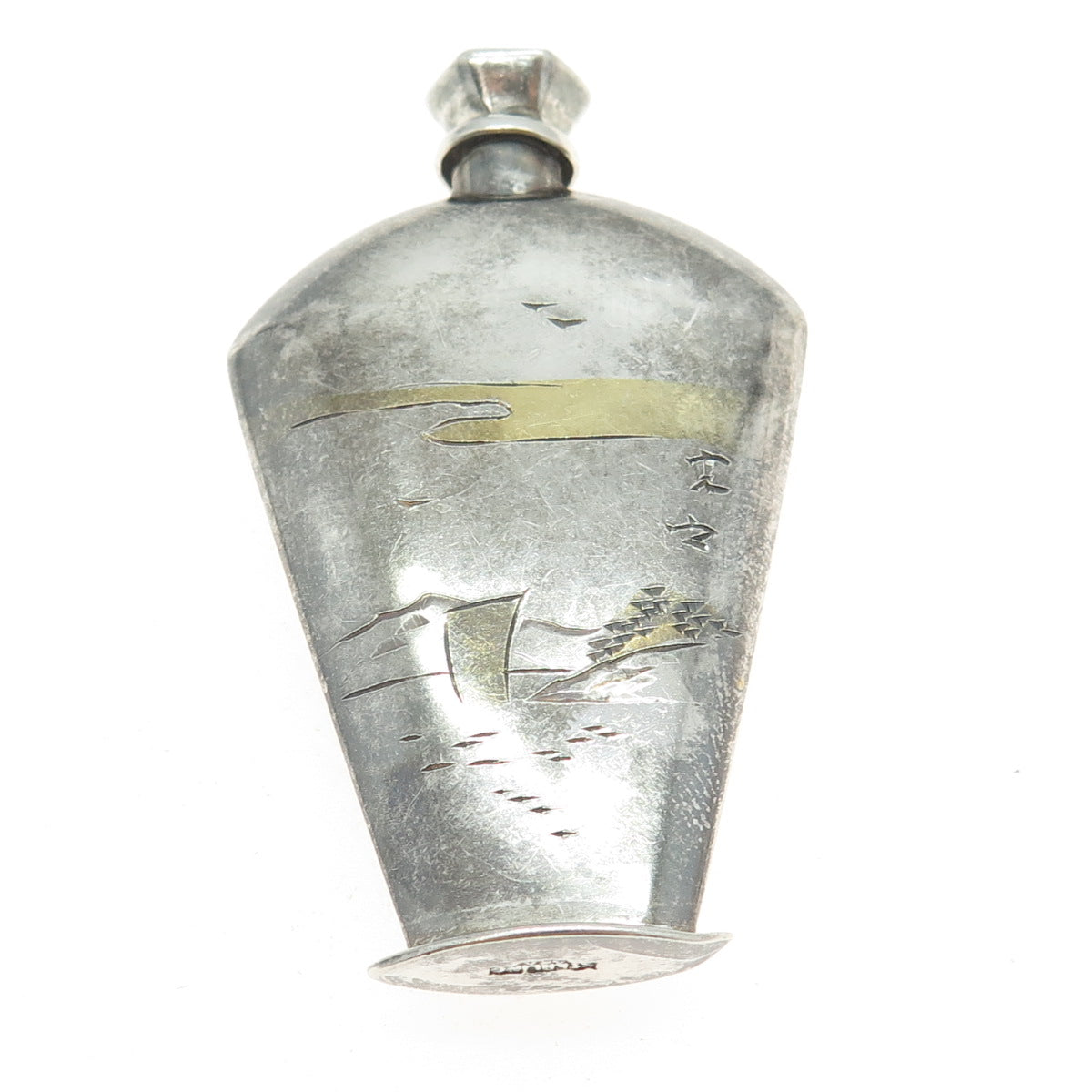 950 Sterling Silver 2-Tone Antique Japan Engraved Perfume Bottle