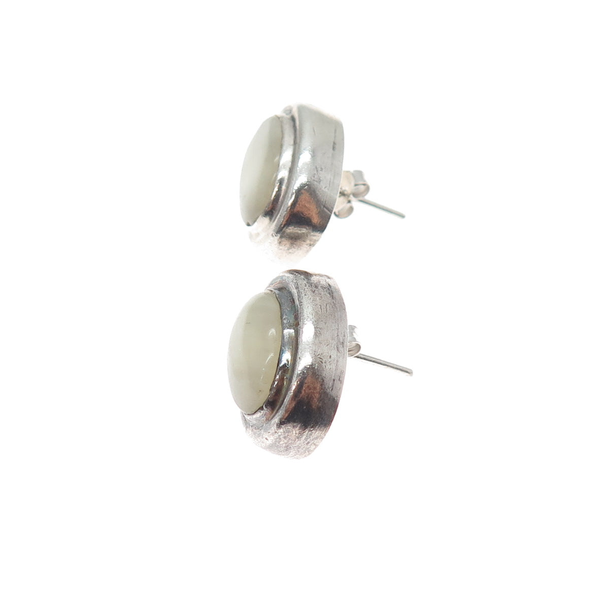 925 Sterling Silver Vintage Real Mother-of-Pearl Oxidized Earrings
