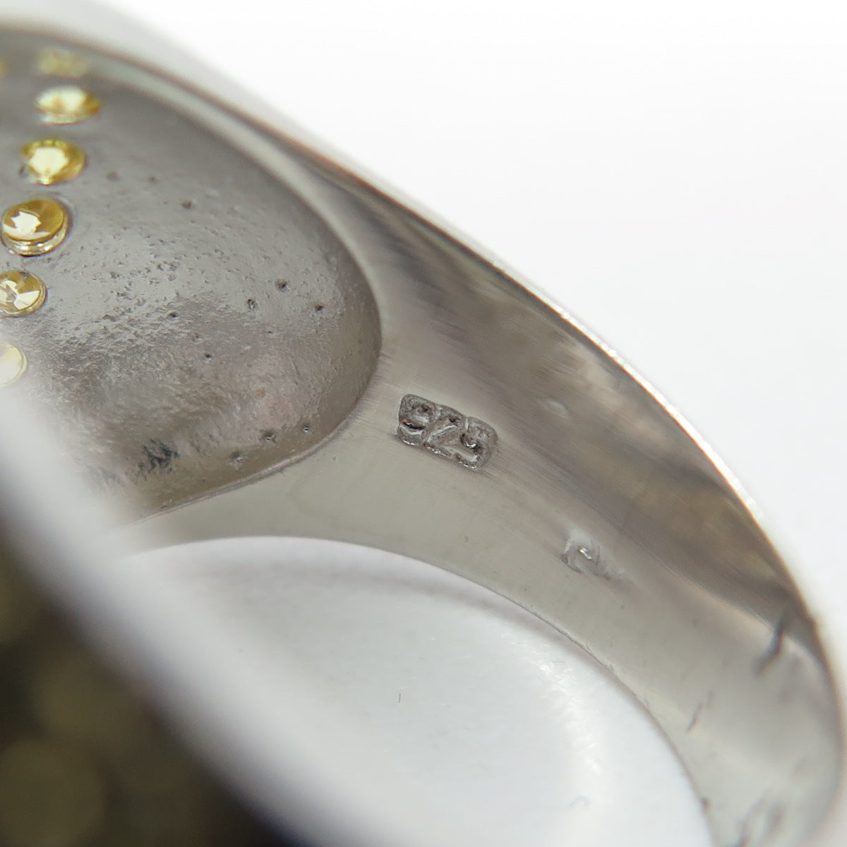 925 Sterling Silver Clear Quartz Canary & White C Z Dome Ring Size 6