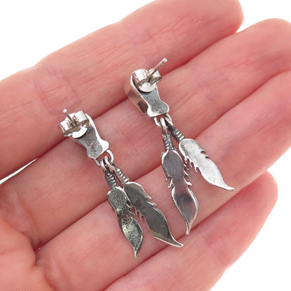 Old Pawn 925 Sterling Silver Vintage Southwestern MOP Feather Dangle Earrings