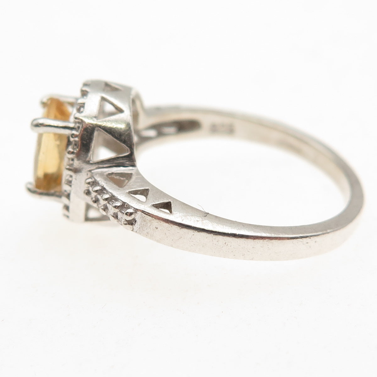 HN Heng Ngai 925 Sterling Silver Real Diamond Accent & Citrine Ring Size 7.25
