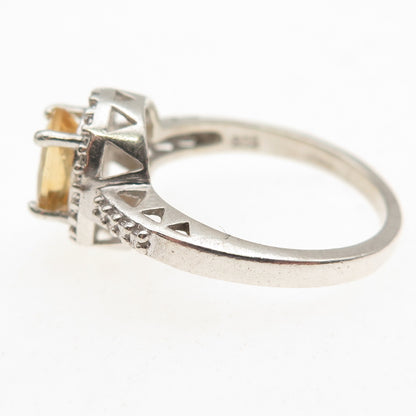 HN Heng Ngai 925 Sterling Silver Real Diamond Accent & Citrine Ring Size 7.25