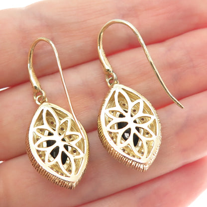 FADI 925 Sterling Silver Gold Plated Real Black Onyx & C Z Dangle Earrings