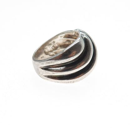 925 Sterling Silver Vintage Modernist Ribbed Oxidized Ring Size 5.25
