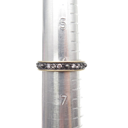 925 Sterling Silver Gold Plated Black Rhodium Round-Cut C Z Band Ring Size 6.25