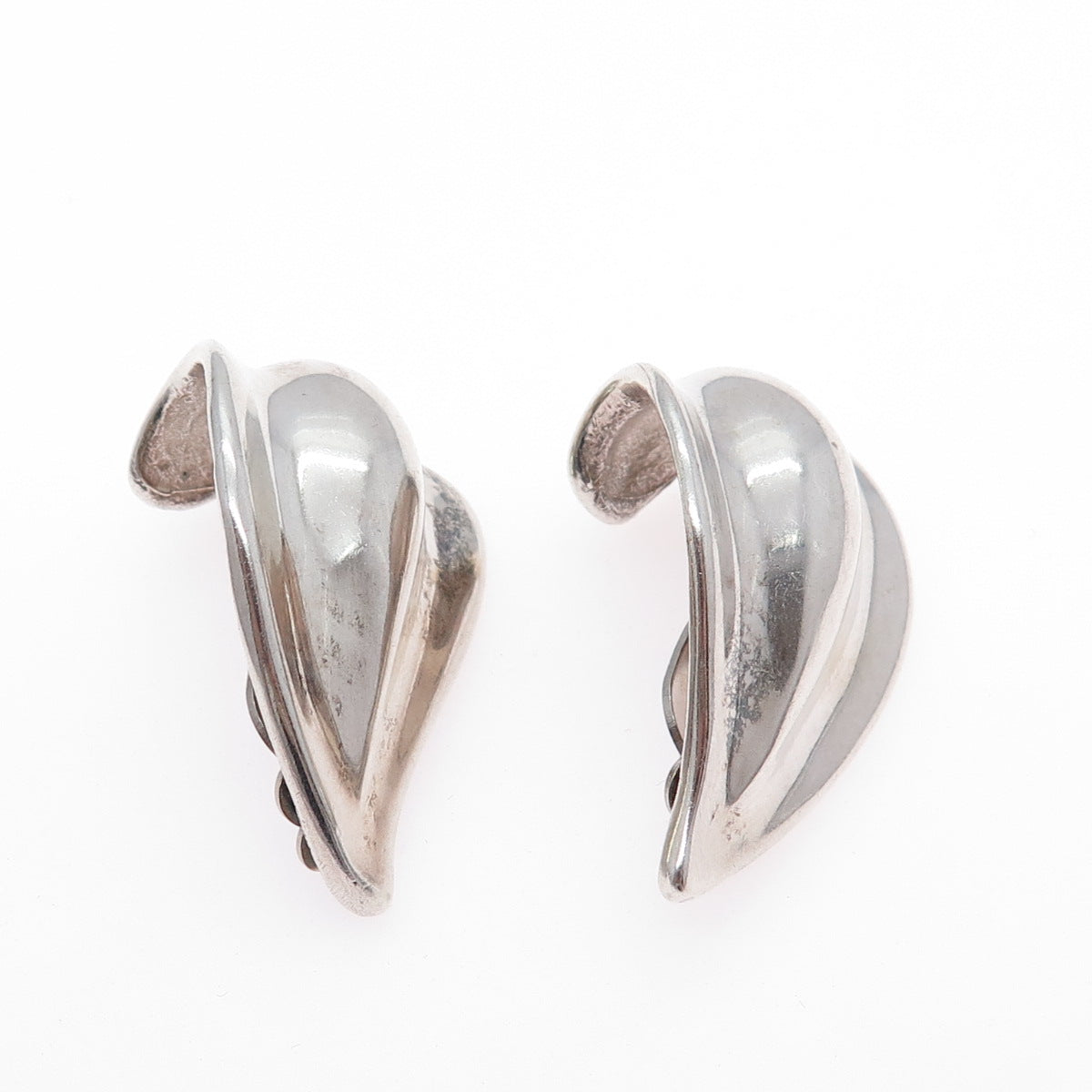 925 Sterling Silver Vintage Modernist Flame Clip On Earrings