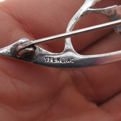 925 Sterling Silver Antique Art Deco Rose Flower Oxidized Pin Brooch