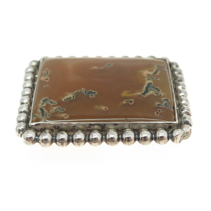 GREAT FALLS METAL WORKS 925 Sterling Silver Vintage Real Agate Modernist Brooch