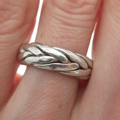 925 Sterling Silver Vintage Wicker Band Ring Size 6