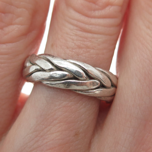 925 Sterling Silver Vintage Wicker Band Ring Size 6