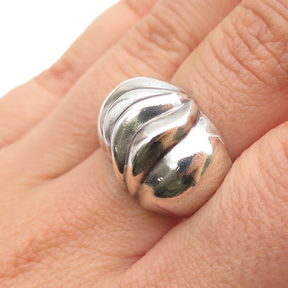 925 Sterling Silver Vintage Mexico Modernist Dome Oxidized Ring Size 7.25