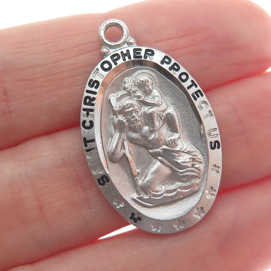 925 Sterling Silver Vintage St. Christopher Medal Religious Pendant