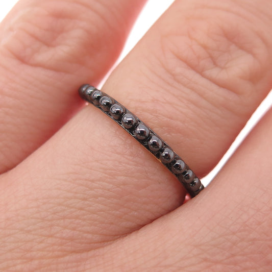 925 Sterling Silver Black Rhodium Gold Plated Beaded Band Ring Size 7