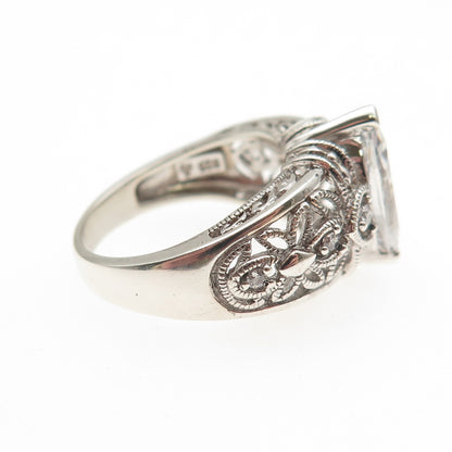 925 Sterling Silver Marquise & Round-Cut C Z Floral Ring Size 6.25