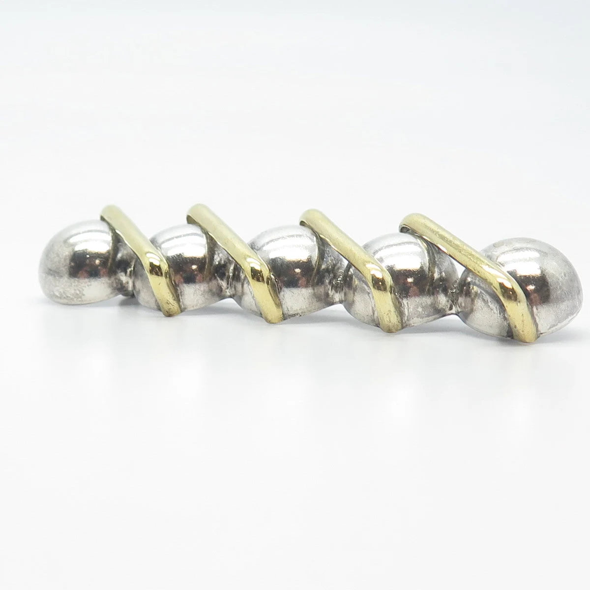 925 Sterling Silver 2-Tone Vintage Mexico Bar & Bead Pin Brooch