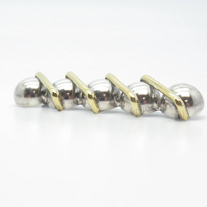 925 Sterling Silver 2-Tone Vintage Mexico Bar & Bead Pin Brooch