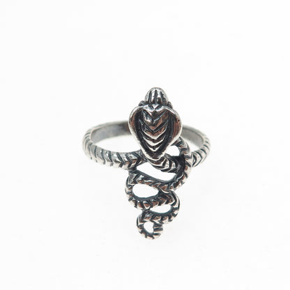 925 Sterling Silver Vintage Cobra Snake Oxidized Ring Size 9