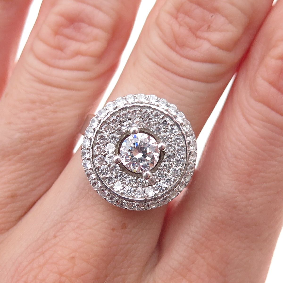 925 Sterling Silver Round-Cut C Z Sparkle Ring Size 6.75