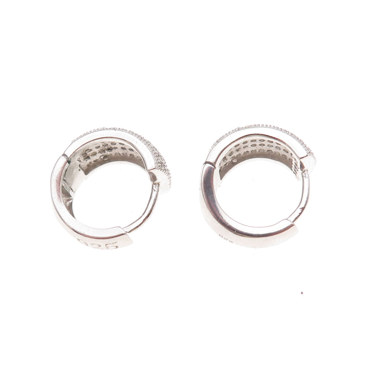925 Sterling Silver Round-Cut C Z Hoop Earrings