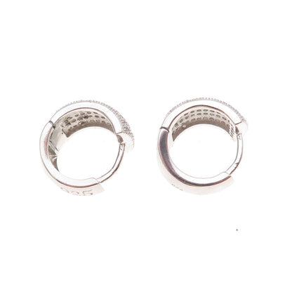 925 Sterling Silver Round-Cut C Z Hoop Earrings
