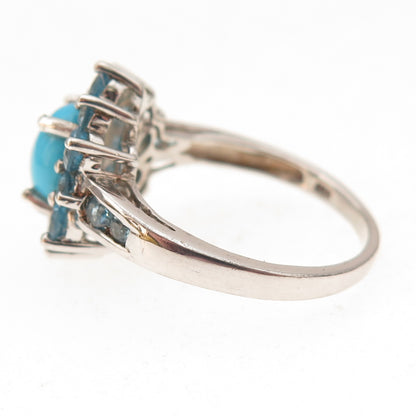 Chuck Clemency 925 Sterling Silver Real Turquoise & Blue Topaz Ring Size 8