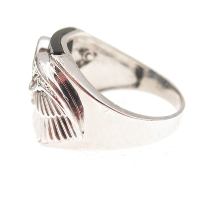 925 Sterling Silver Real Black Onyx Pink & White C Z Eagle Ring Size 9.5