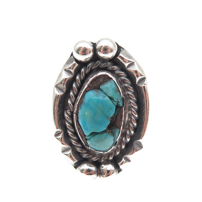 Old Pawn Sterling Silver Vintage Southwestern Turquoise Tribal Ring Size 3.75