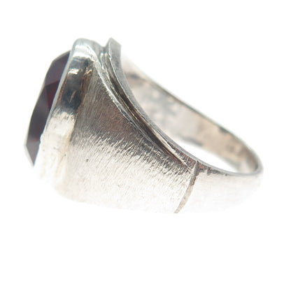 925 Sterling Silver Vintage Lab-Created Ruby Oxidized Ring Size 6