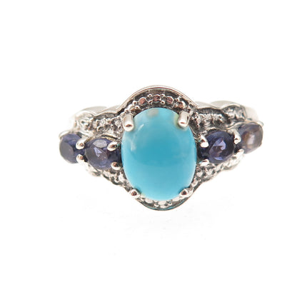 Chuck Clemency 925 Sterling Real Sleeping Beauty Turquoise & Iolite Ring Size 7