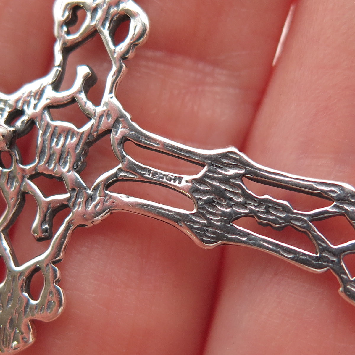 925 Sterling Silver Vintage Fleur de Lis Cross Oxidized Slide Pendant