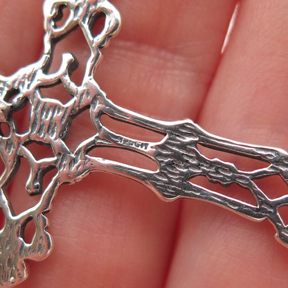 925 Sterling Silver Vintage Fleur de Lis Cross Oxidized Slide Pendant