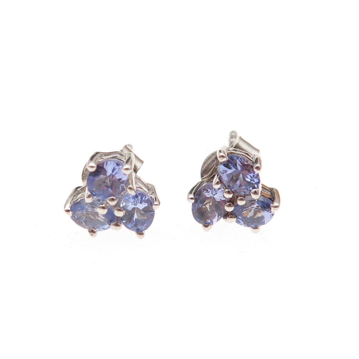 Chuck Clemency 925 Sterling Silver Real Oval-Cut Tanzanite Cluster Stud Earrings