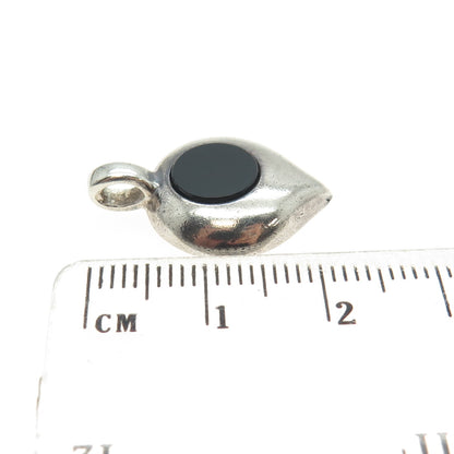 925 Sterling Silver Vintage Israel Real Black Onyx Gemstone Modernist Pendant