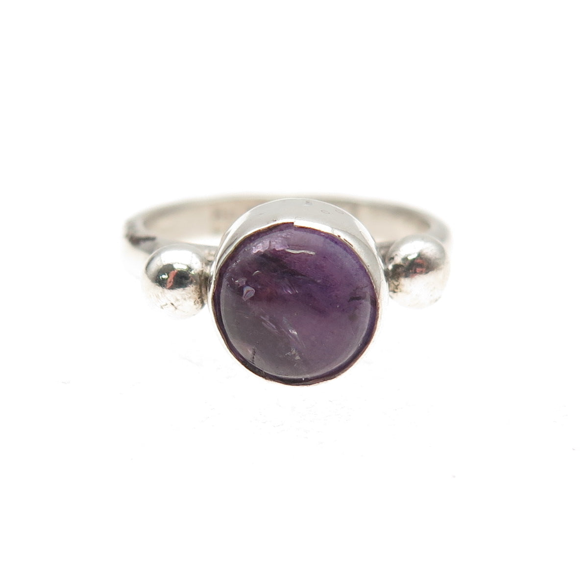 925 Sterling Silver Vintage Mexico Real Amethyst Modernist Ring Size 5.5