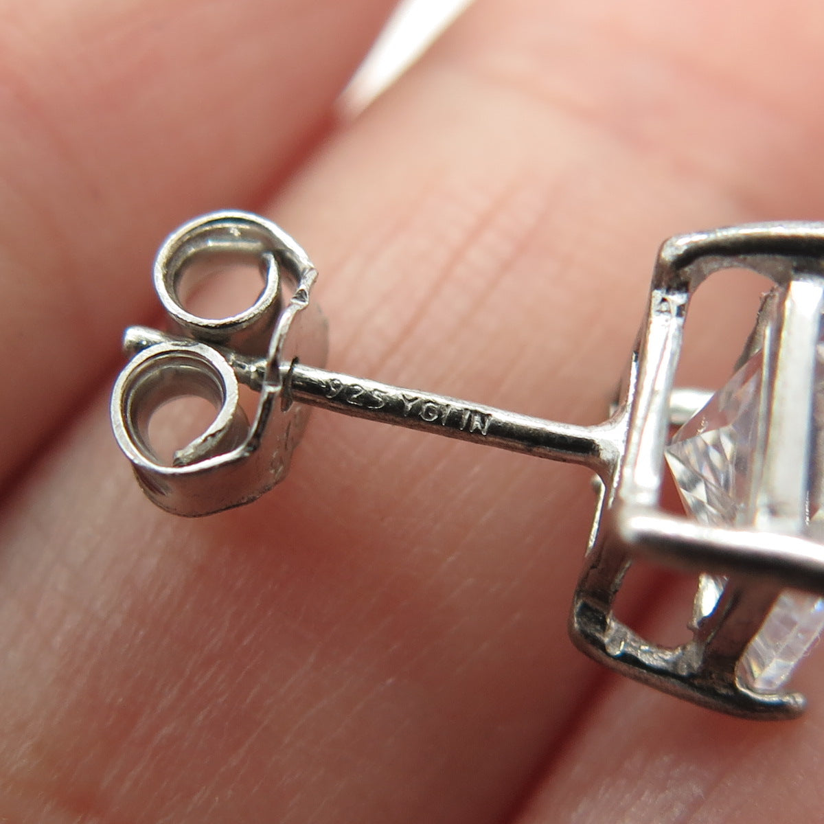 925 Sterling Silver Princess-Cut C Z Stud Earrings