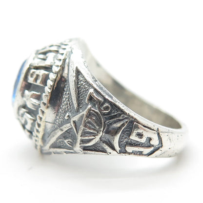 925 Sterling Silver Vintage Blue Glass "St. Leo" School Ring Size 7