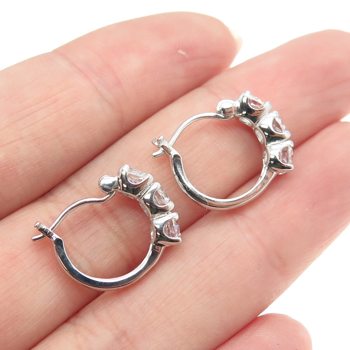 925 Sterling Silver Round-Cut C Z Hoop Earrings