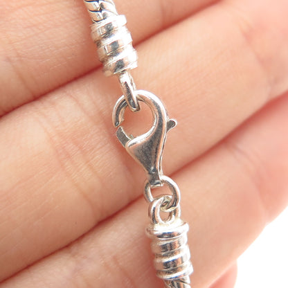 925 Sterling Silver Vintage Snake Link Charm Bracelet 7.25"