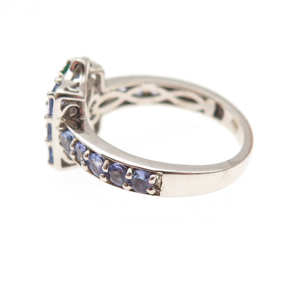 Chuck Clemency 925 Sterling Silver Real Tanzanite & Emerald Ring Size 8