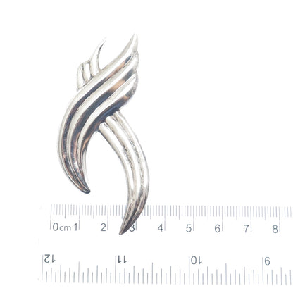 925 Sterling Silver Vintage Modernist Crisscross Oxidized Pin Brooch