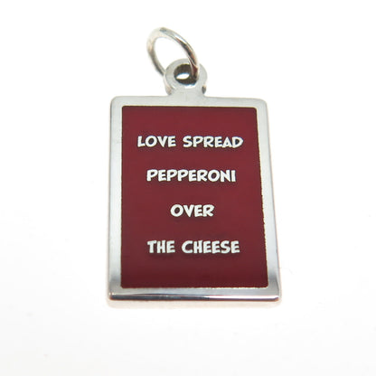 925 Sterling Silver Enamel "Love Spread Pepperoni Over The Cheese" Charm Pendant