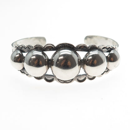 Old Pawn 925 Sterling Silver Vintage Ball Beaded Adjustable Cuff Bracelet 6.25"