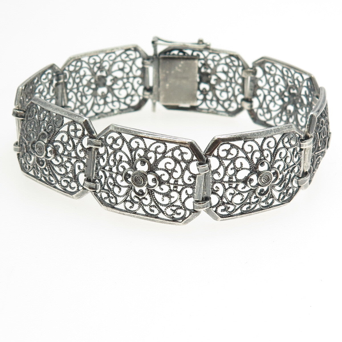 835 Silver Vintage Ornate Panel Link Bracelet 7"