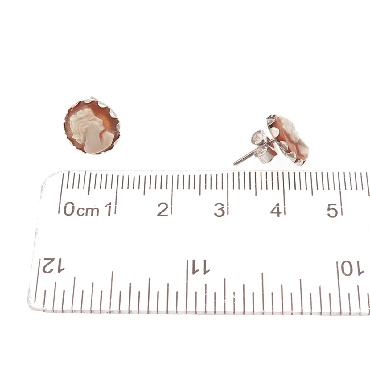 925 Sterling Silver Antique Art Deco Real MOP Carved Lady Cameo Stud Earrings
