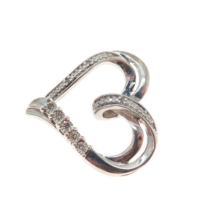 925 Sterling Silver Real Round-Cut Diamond Heart Slide Charm Pendant