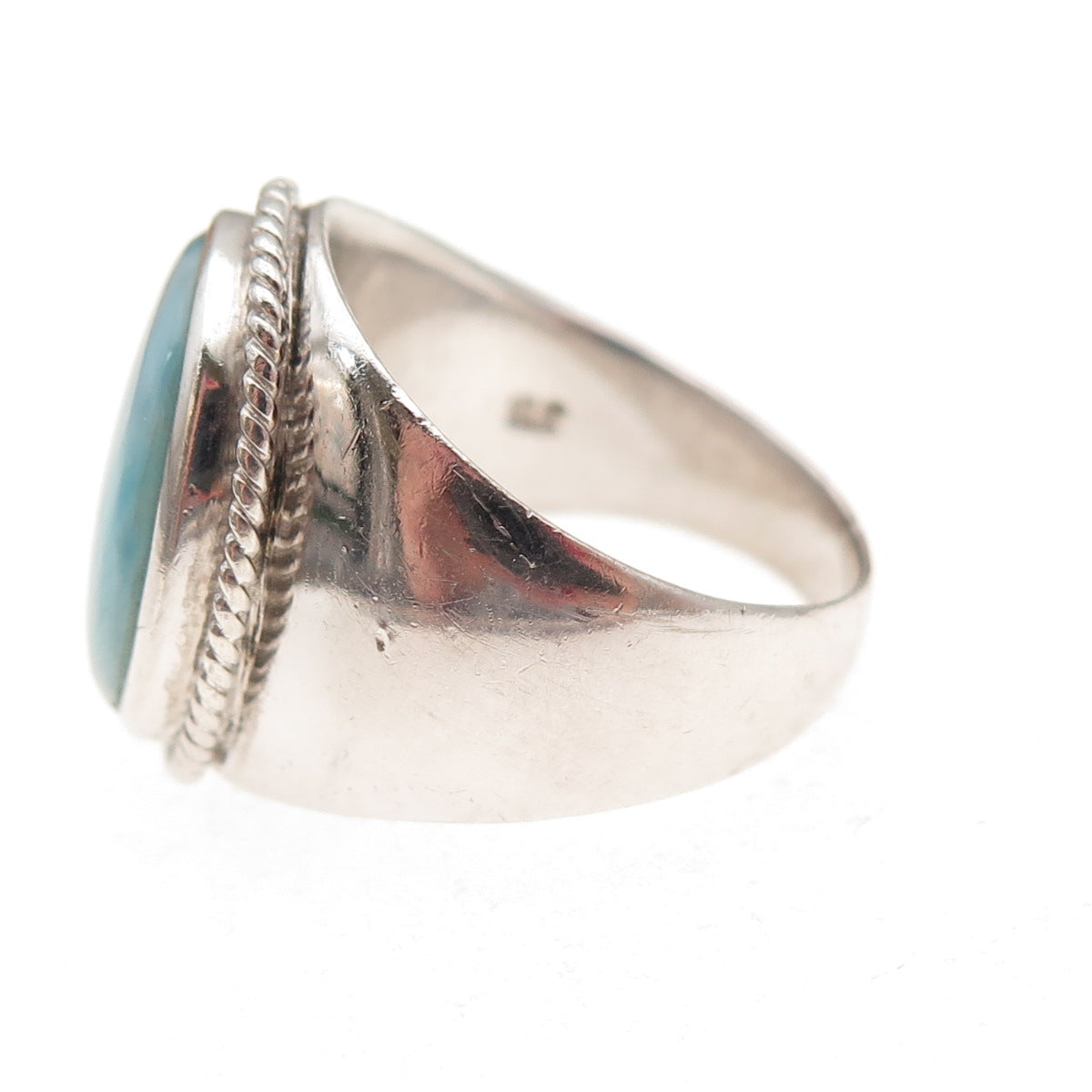 J. Stella 925 Sterling Silver Vintage Real Larimar Ring Size 8.5