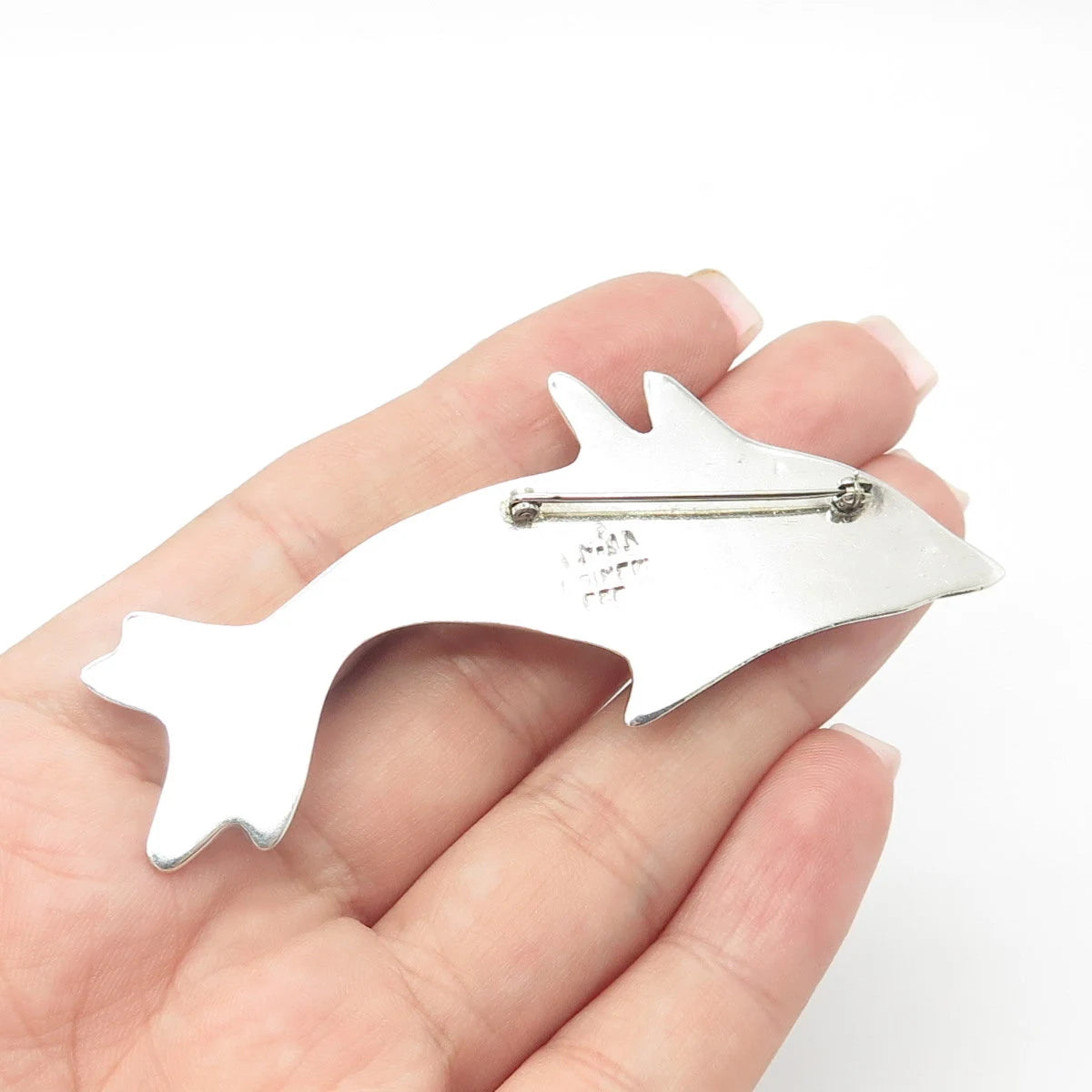 925 Sterling Silver Vintage Mexico Couple of Friendly Dolphin Pin Brooch
