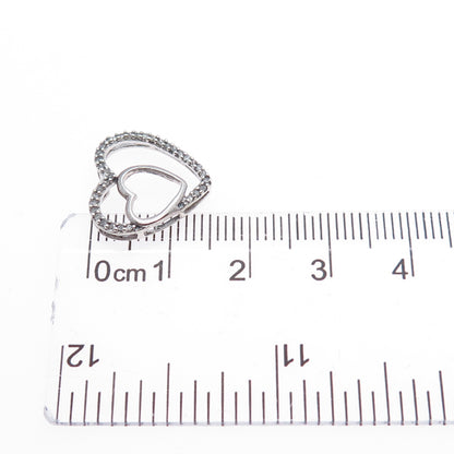925 Sterling Silver Real Round-Cut Diamond Double Heart Mini Slide Pendant