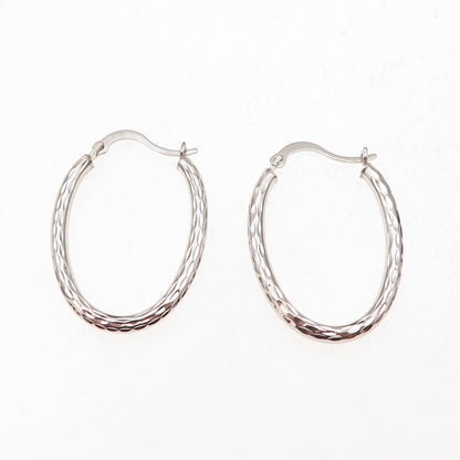 14K White Gold Vintage Israel Oval Hoop Earrings