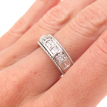 925 Sterling Silver Vintage Round & Emerald-Cut C Z Ring Size 7.25